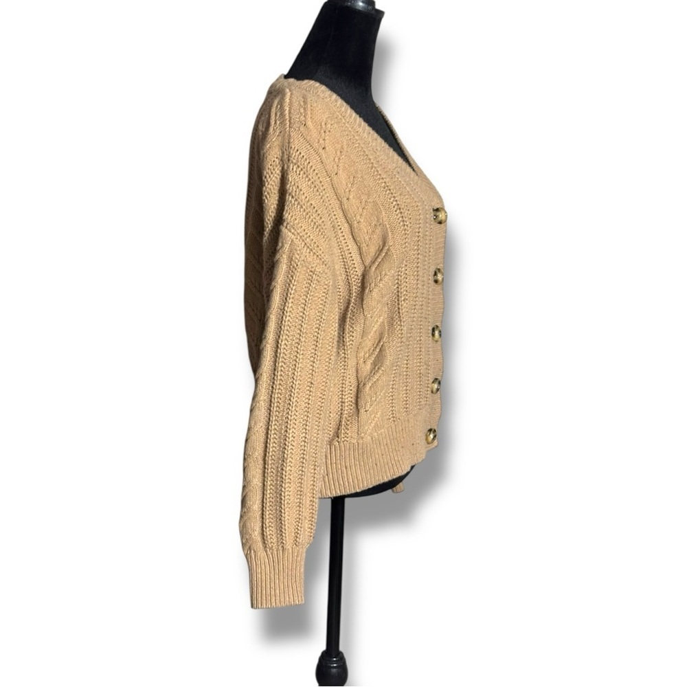 Cupcakes & Cashmere Tan Long Sleeve Button Down Cozy Cable Knit Cardigan - Picture 4 of 16